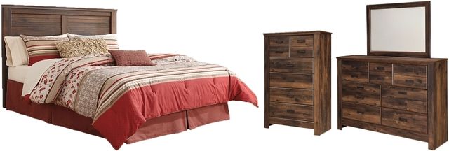 Signature Design by Ashley® Quinden 4-Piece Dark Brown King Panel Headboard with Mirrored Dresser and Chest Set-0