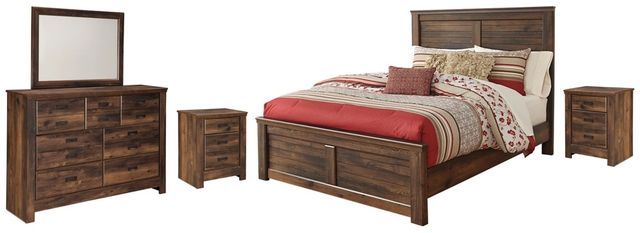 Signature Design by Ashley® Quinden 5-Piece Dark Brown Queen Panel Bed Set-0