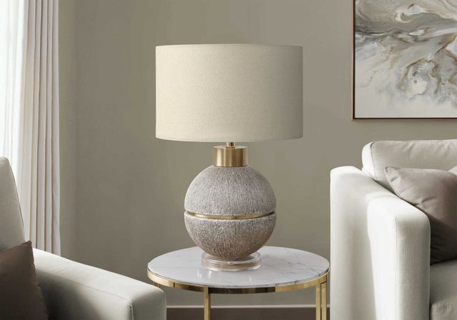 Monarch Specialties Inc. Brown/Gold Resin Table Lamp with Beige Shade-2