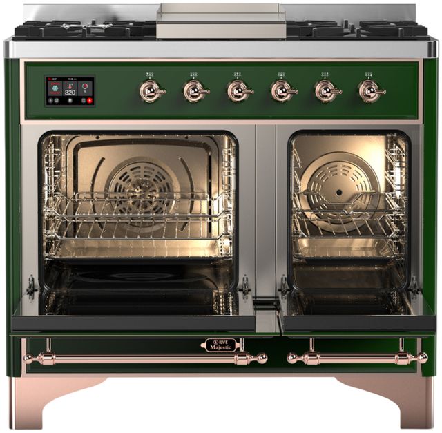 Ilve® Majestic III 40" Emerald Green Pro Style Dual Fuel Liquid Propane Range with Solid Door and Copper Trim-1