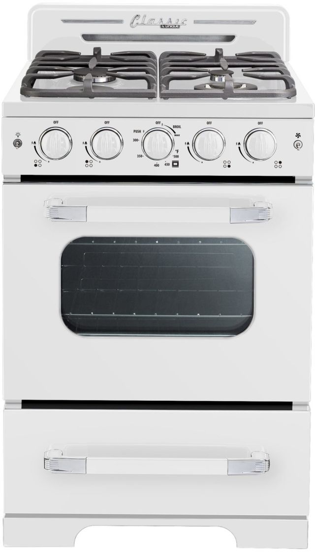 Unique® Appliances Classic Retro 24" Marshmallow White Freestanding Gas Range-0