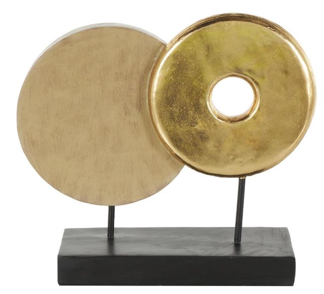 Deco Marche Gold Geometric Sculpture with Black Rectangular Base-2