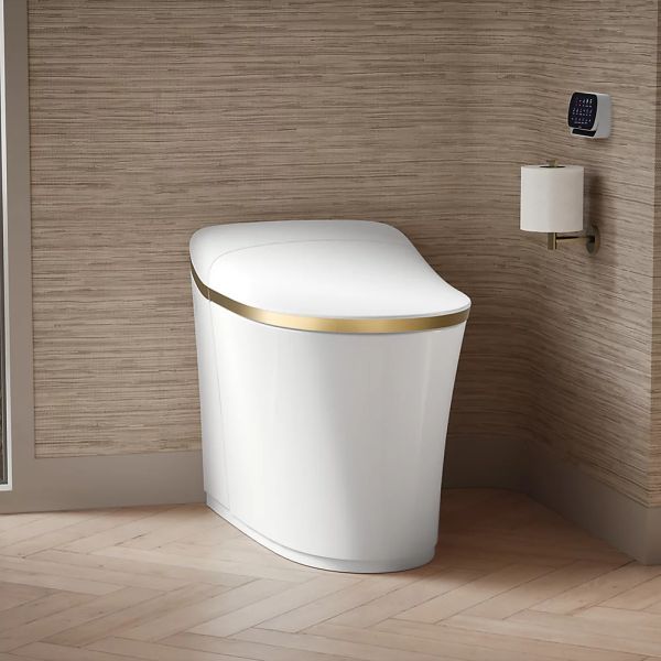 KOHLER® Eir® White 1-Piece Elongated Smart Toilet, Dual-Flush with Moderne Brushed Brass-3