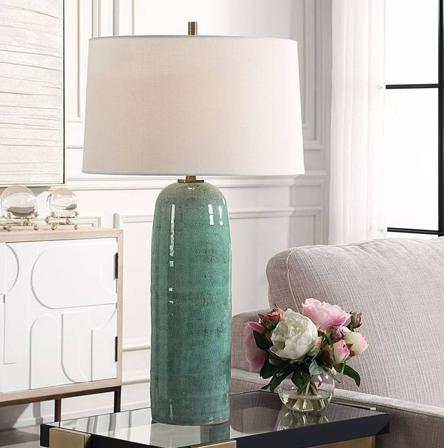 Uttermost® Andale Crackled Teal Ceramic Table Lamp with Antique Brass Accents-1
