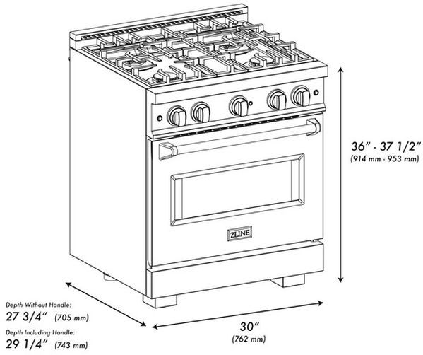 ZLINE Classic 30" Stainless Steel Pro Style Dual Fuel Range with Black Matte Door-2