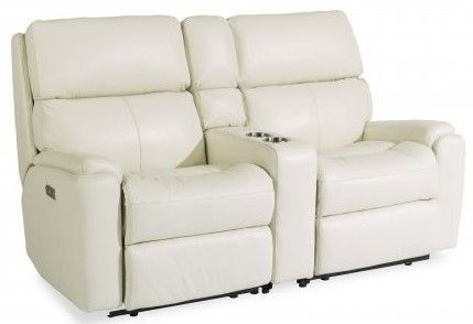 Flexsteel® Rio White Power Reclining Loveseat with Console and Power Headrests-0