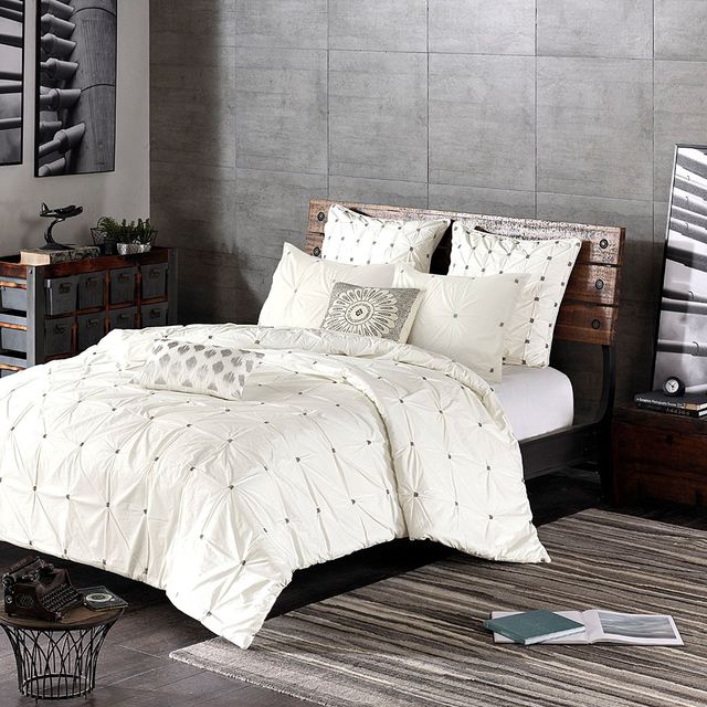 Olliix by INK+IVY 3 Piece White King/California King Masie Elastic Embroidered Cotton Comforter Set-3