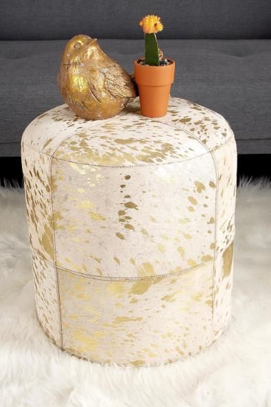 Deco Marche U Select Beige/Gold 16" Ottoman with Patchwork Pattern-3