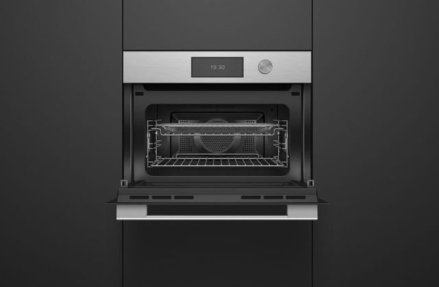 Fisher & Paykel Series 7 24” Brushed Silver Glass Contemporary Compact Convection Electric Speed Oven-4