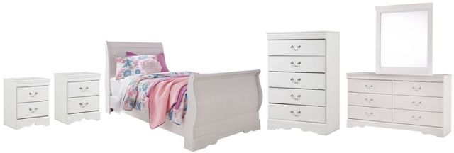 Anarasia 6 Piece Twin Sleigh Bedroom - White