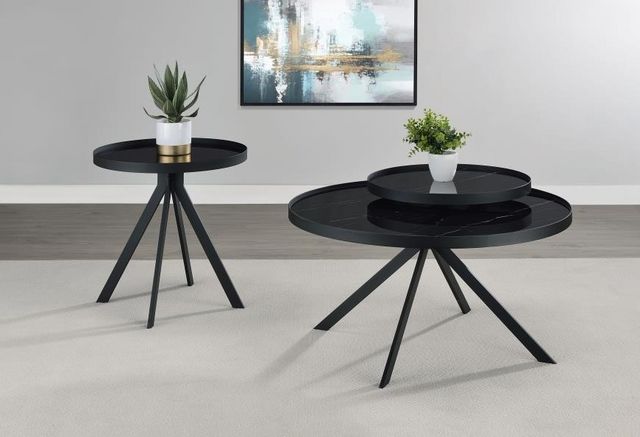 Coaster® Briggs Marble Printed Glass Top Coffee Table with Black Base-6