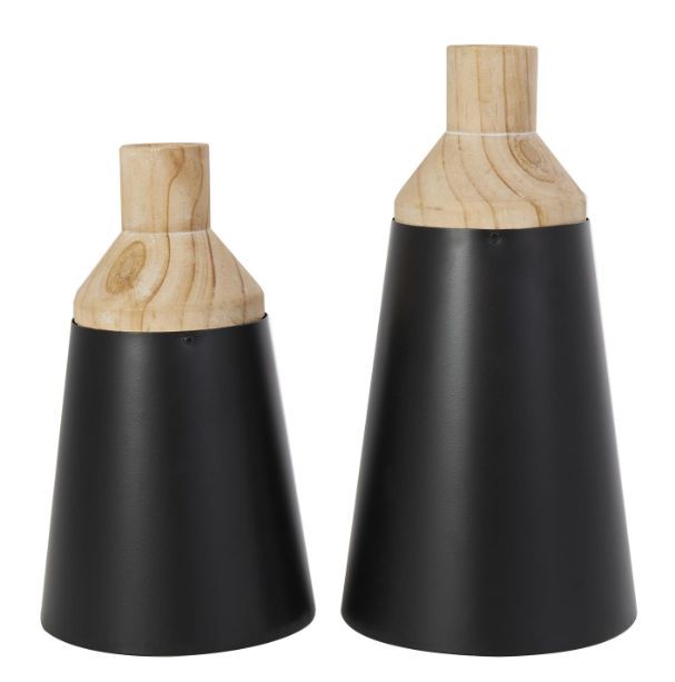 Deco Marche 2-Piece Black Wood Triangular Vase Set-0