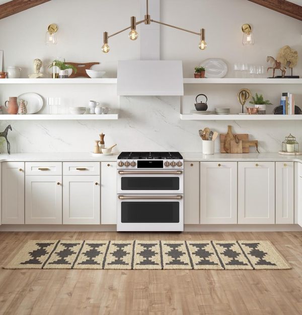 Café 30" Matte White Slide In Dual Fuel Range