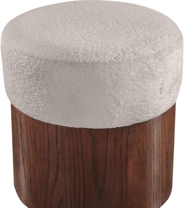 Meridian Furniture Nimes Beige/Walnut Velour Fur Ottoman-3