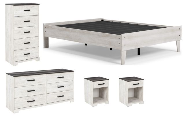 Signature Design by Ashley® Shawburn 5-Piece Whitewash Queen Platform Bed Set-0
