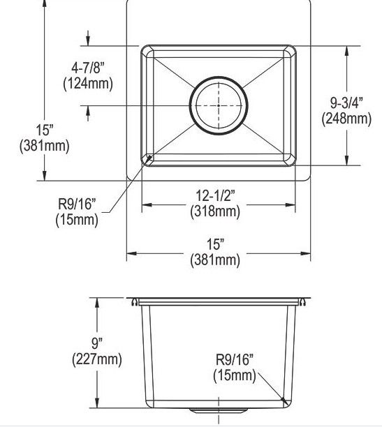 Elkay Crosstown® Polished Satin 15" 2-Hole Single Bowl Dual Mount Bar Sink Kit-3