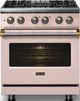 Viking® 5 Series 30" Blush Pro Style Dual Fuel (LP) Range with Brushed Brass Trim-2