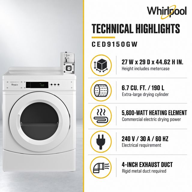 Whirlpool Commercial 6.7 Cu. Ft. Coin-Operated Electric Front-Load Dryer - White-4
