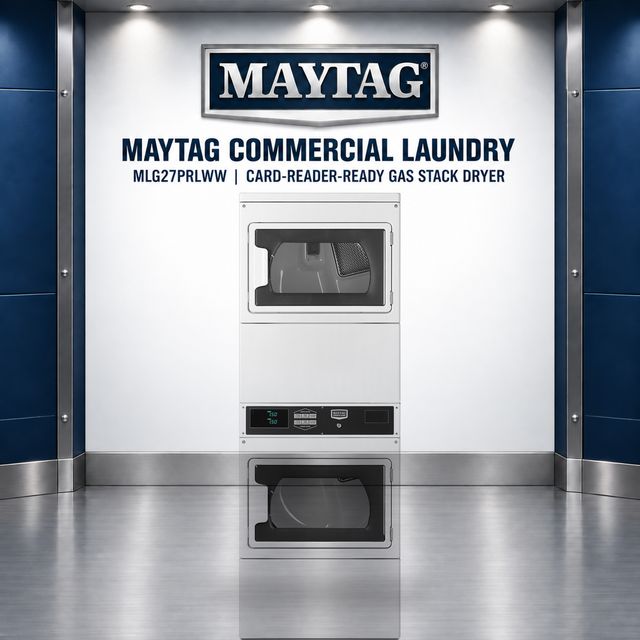 Maytag Commercial MLG27PRLWW Card-Reader-Ready Gas Stacked Dryer, Two 7.4 Cu. Ft. Pockets, White-2