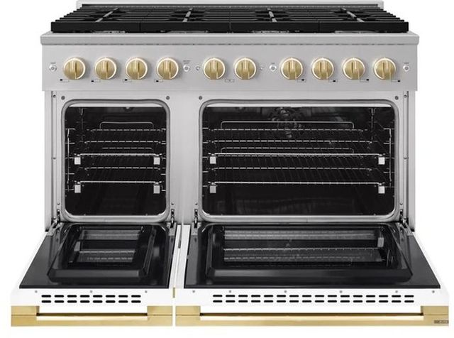 ZLINE Marino 48" Stainless Steel Pro Style Dual Fuel Range with White Matte Door and Polished Gold Accents-1