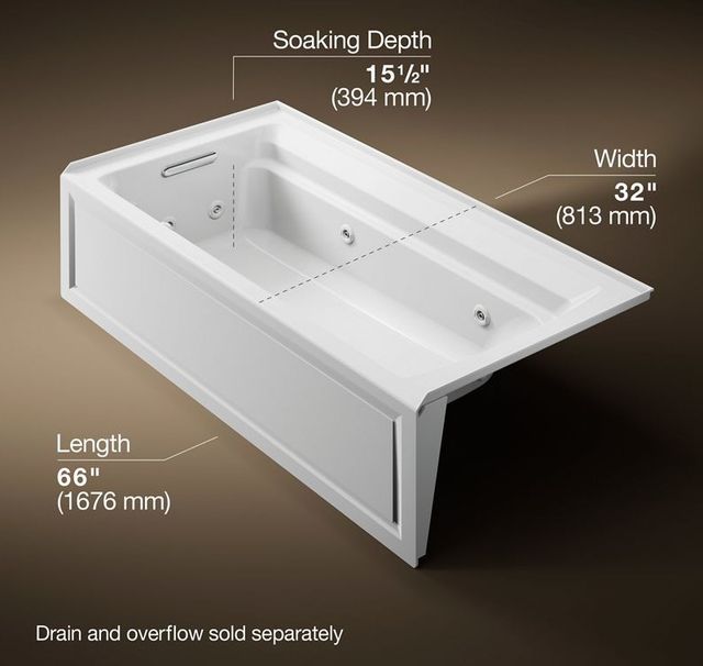 KOHLER® Archer® Biscuit 72" x 36" Alcove Heated BubbleMassage™ Air Bath - Left Drain-4