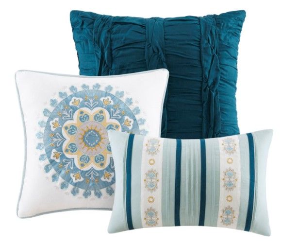 Olliix by Madison Park Mercia 7 Piece Teal California King  Reversible Cotton Sateen Comforter Set-1