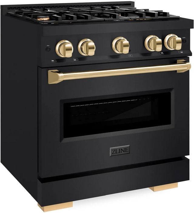 ZLINE Classic Autograph Edition 30" Black Stainless Steel Pro Style Dual Fuel Range with Polished Gold Accents-2