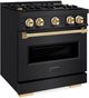 ZLINE Classic Autograph Edition 30" Black Stainless Steel Pro Style Dual Fuel Range with Polished Gold Accents-2