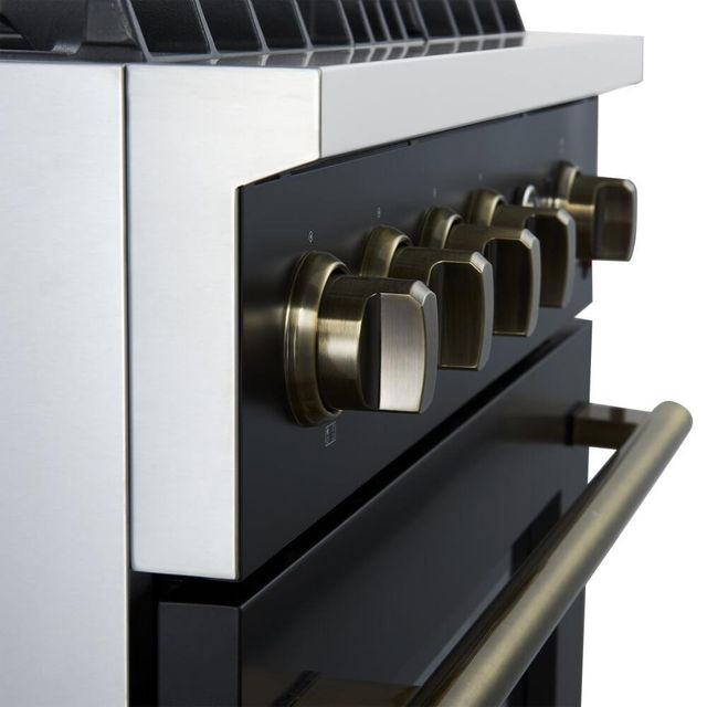 FORNO® Marco 30" Black Pro Style Gas Range with Antique Brass Accents-3