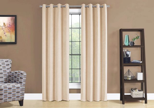 Monarch Specialties Inc. 2-Piece Beige 54" x 95" Room Darkening Curtain Panel Set-1
