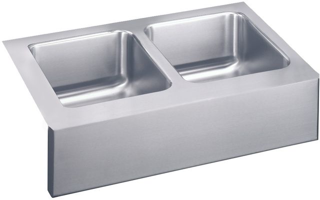 Elkay Lustertone® Classic 3-Piece Lustrous Satin 33" x 20-1/2" x 10" Equal Double Bowl Farmhouse Sink Set-2