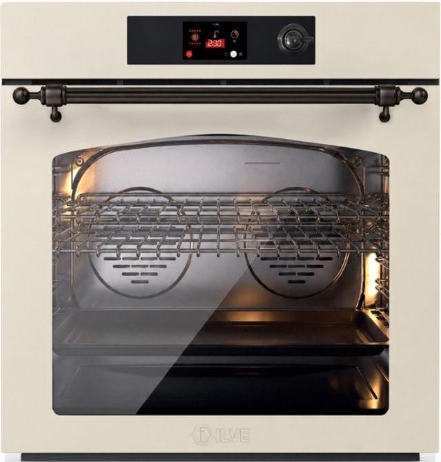 Ilve Nostalgie II 30” Antique White Pyrolytic Single Electric Wall Oven with Burnished Trim-0