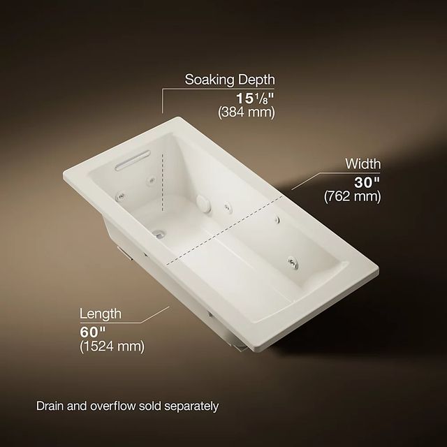 KOHLER® Archer® Biscuit 60" x 30" Drop-in Whirlpool Bath-2