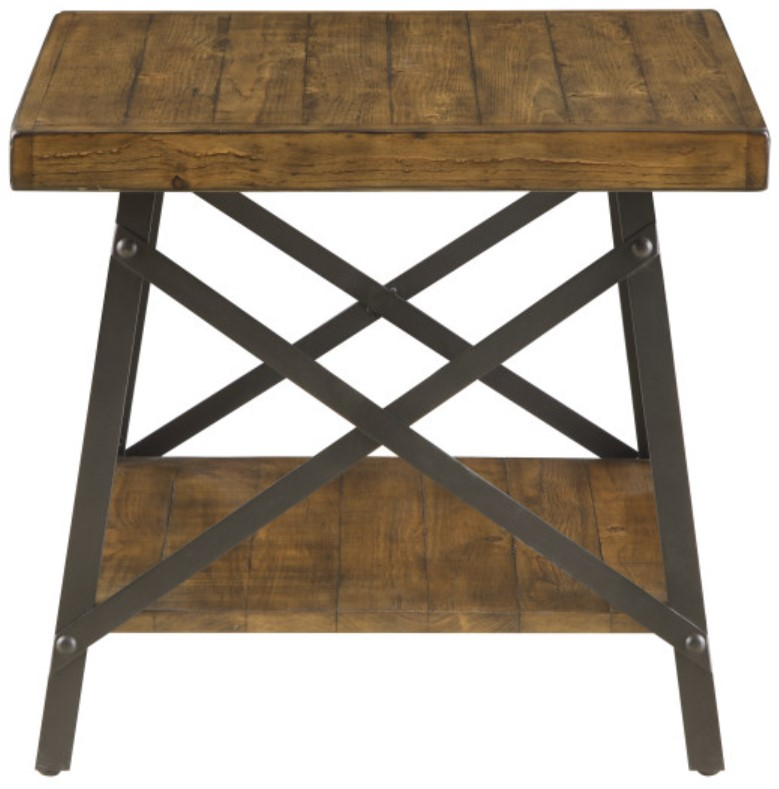 Emerald Home Chandler Pine Brown End Table with Steel Gray Frame - Thumbnail 3