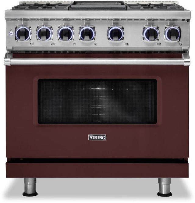 Viking® 7 Series 36" Kalamata Red Pro Style Dual Fuel Liquid Propane Range with 12" Reversible Griddle-0