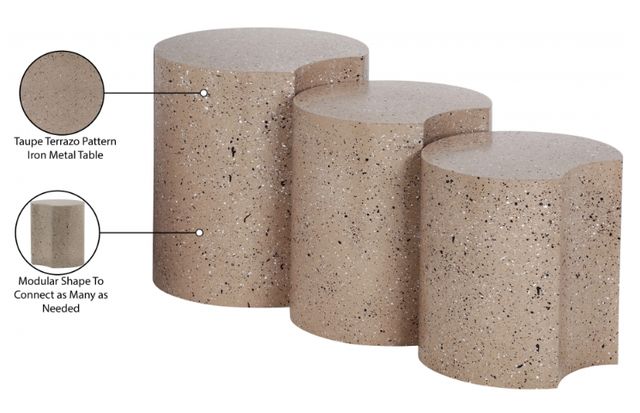 Meridian Furniture Dimple 3-Piece Taupe Modular Nesting End Table-3