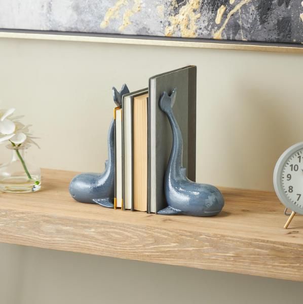 Deco Marche 2-Piece Blue Dolphin Bookends with Raised Tails Set-4