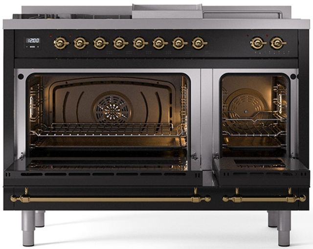 Ilve® Nostalgie II Series 48" Glossy Black Pro Style Dual Fuel Range-1