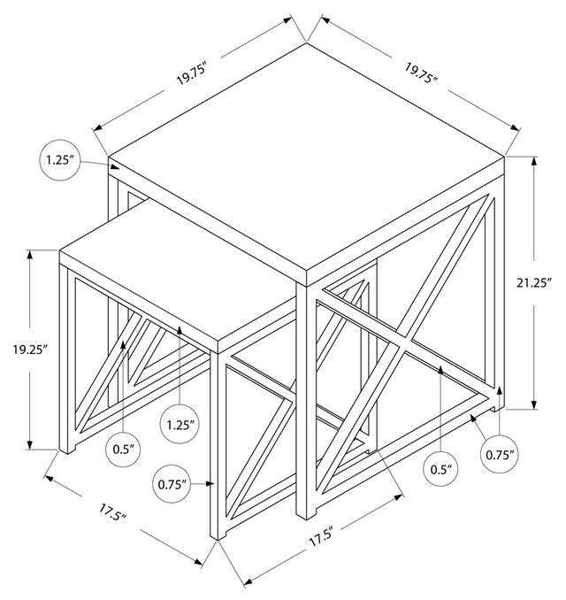 Monarch Specialties Inc. 2-Piece Glossy White Top Chrome Metal Frame Nesting Tables Sets-2