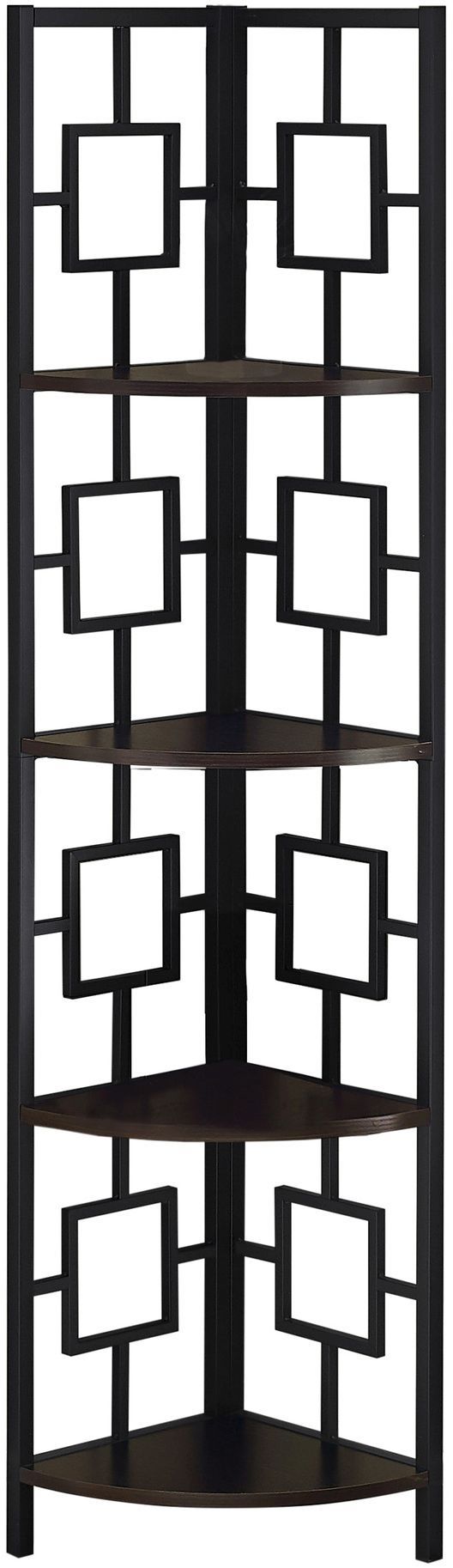 Monarch Specialties Inc. Espresso 62" Black Metal Corner Etagere Bookcase-1
