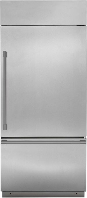 front view of the Monogram® 21.3 Cu. Ft. Stainless Steel Built In Counter Depth Bottom Freezer Refrigerator