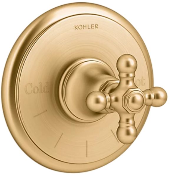 KOHLER® Artifacts® MasterShower® Vibrant Brushed Moderne Brass Temperature Control Valve Trim with Cross Handle-0