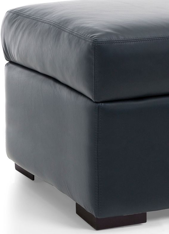 Blue leather ottoman discount