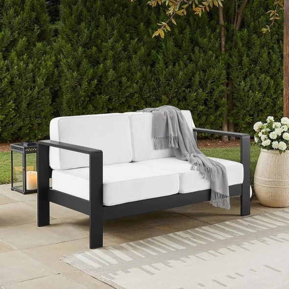 Linon Key Largo Black/White Aluminum/Fabric Outdoor Loveseat-1