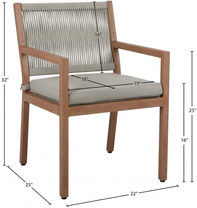 Meridian Furniture Maui Gray/Brown Aluminum Outdoor Dining Arm Chair-4