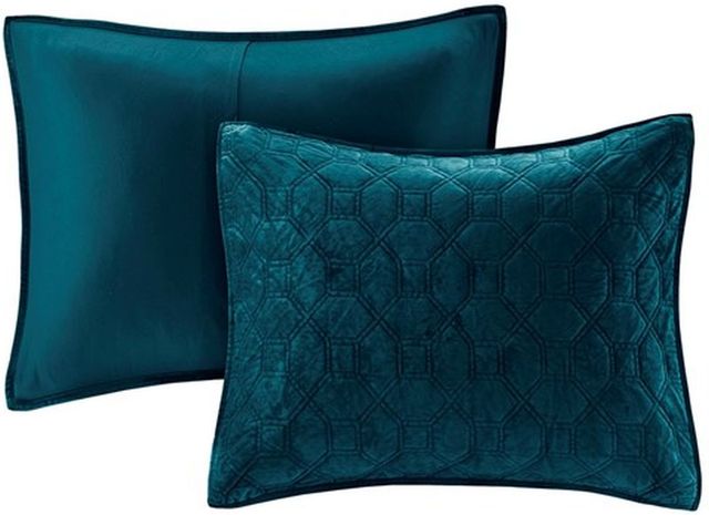 Olliix by Madison Park Harper Teal King/California King Faux Velvet Reversible 3 Piece Coverlet Set-1