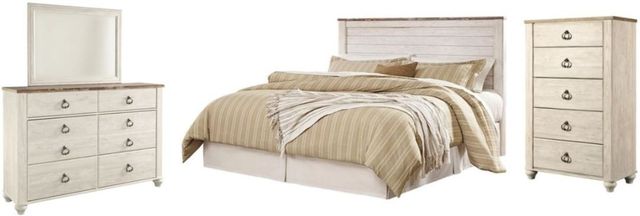 Signature Design by Ashley® Willowton 4-Piece Whitewash California King/King Panel Headboard Bed Set-0