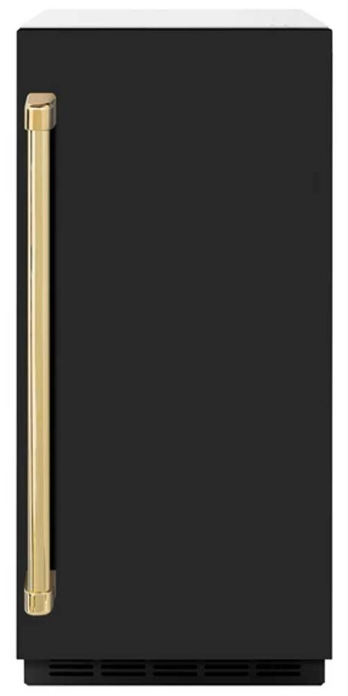 ZLINE Autograph Edition Touchstone 15" 66 lb. Stainless Steel Gourmet Ice Maker with Drain Pump and Black Matte Door with Polished Gold Handle-0