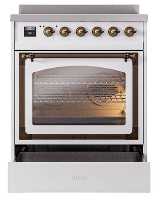 Ilve® Nostalgie II Noblesse 30'' White Pro Style Induction Range with Burnished Trim-3