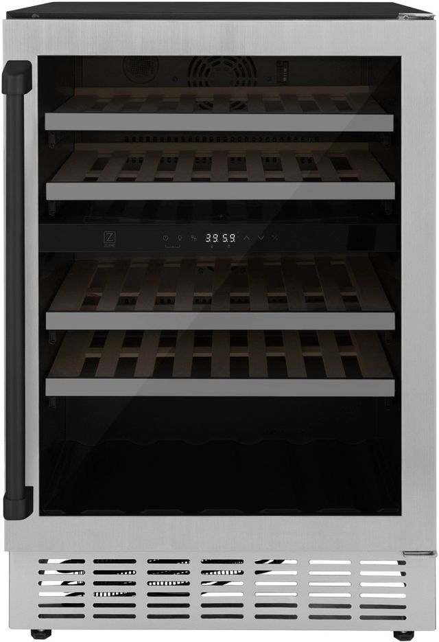 ZLINE Autograph Edition Monument 24" 4.5 Cu. Ft. Stainless Steel Freestanding Wine Cooler with Matte Black Accents-0